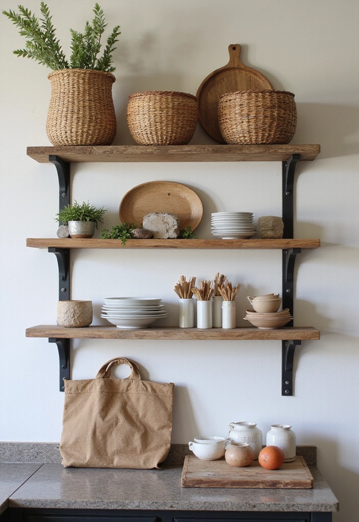 31 Stunning Floating Shelves Ideas for a Stylish White Kitchen with Elegant Flooring! - 24. Textured Layers