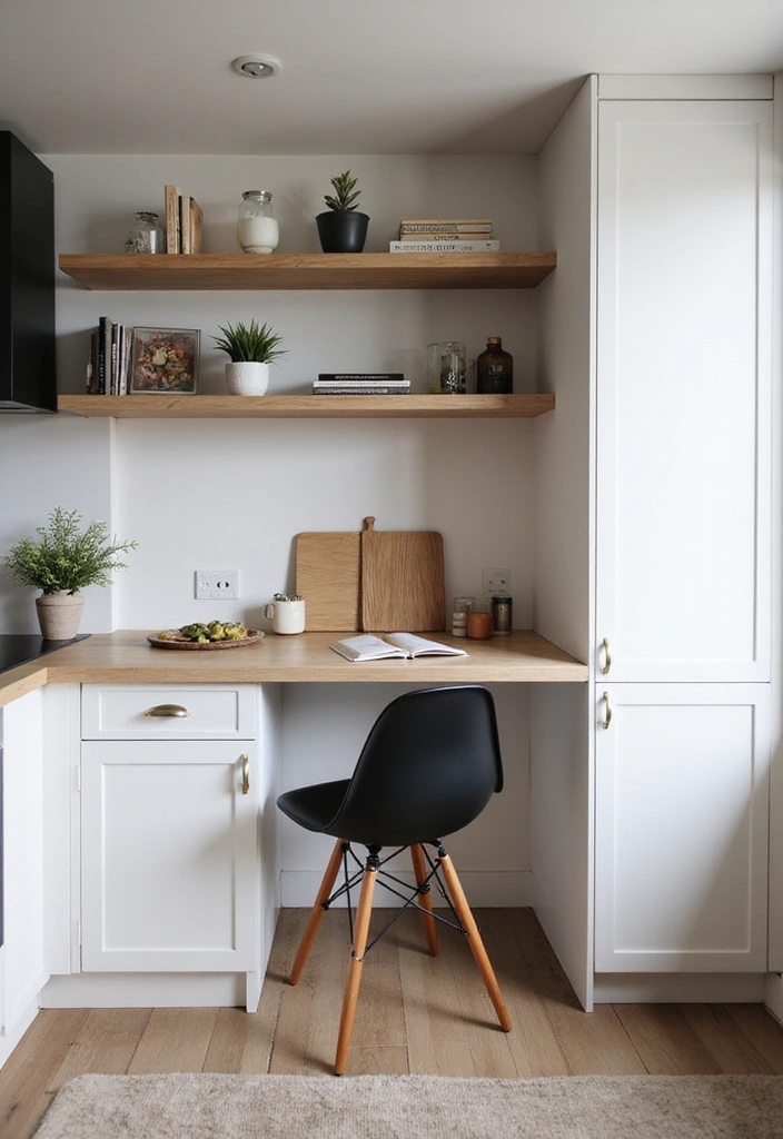 31 Stunning Floating Shelves Ideas for a Stylish White Kitchen with Elegant Flooring! - 29. Floating Desk Nook