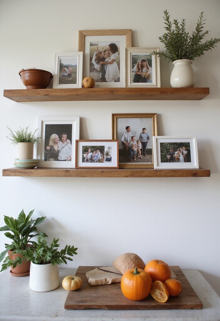 31 Stunning Floating Shelves Ideas for a Stylish White Kitchen with Elegant Flooring! - 7. Family Photo Gallery