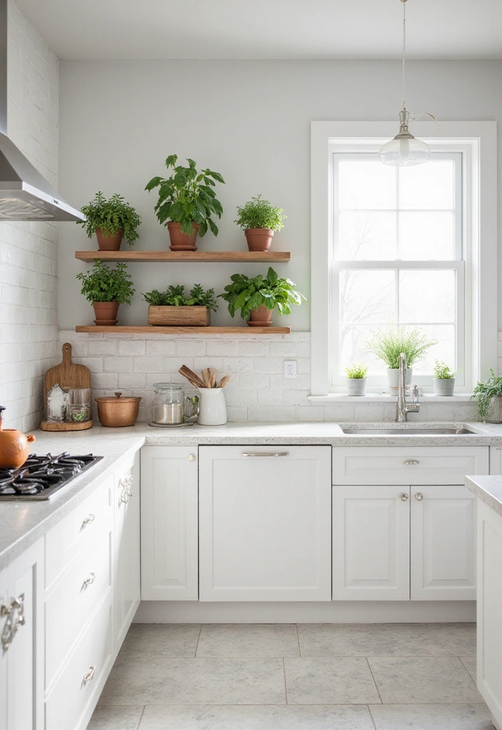 31 Stunning Floating Shelves Ideas for a Stylish White Kitchen with Elegant Flooring! - 8. Herb Garden Haven
