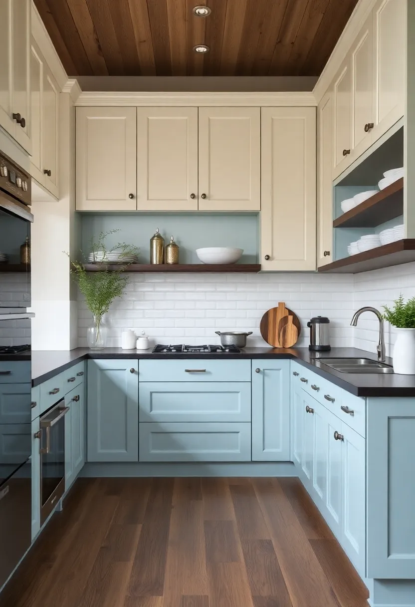 35 Fantastische Farbkombinationen für zweifarbige Küchenschränke, die Ihr Herz erobern! - 11. Kühles Blau und Creme