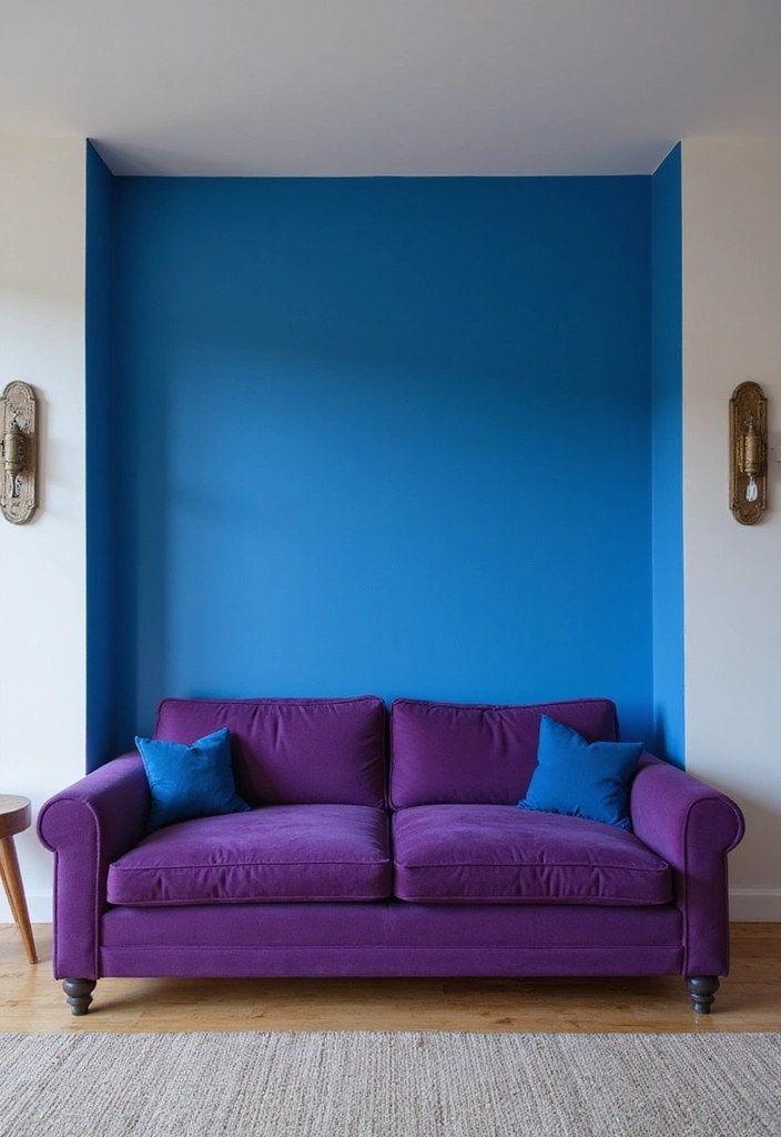35 Vibrant Living Room Ideas: Style a Purple Couch with a Bold Blue Rug and Elegant Chandelier! - 11. Colorful Accent Walls