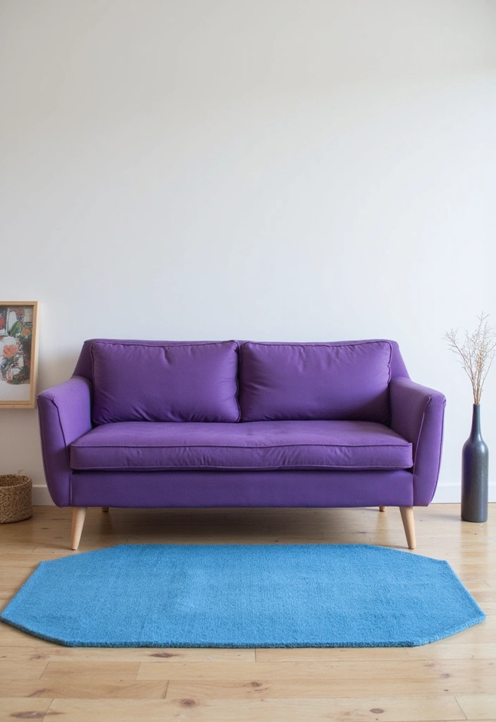 35 Vibrant Living Room Ideas: Style a Purple Couch with a Bold Blue Rug and Elegant Chandelier! - 13. Minimalist Approach