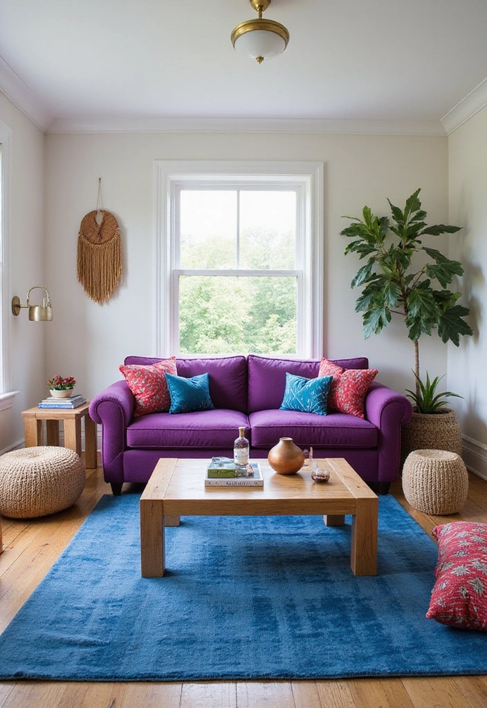 35 Vibrant Living Room Ideas: Style a Purple Couch with a Bold Blue Rug and Elegant Chandelier! - 15. Seasonal Decor Swaps