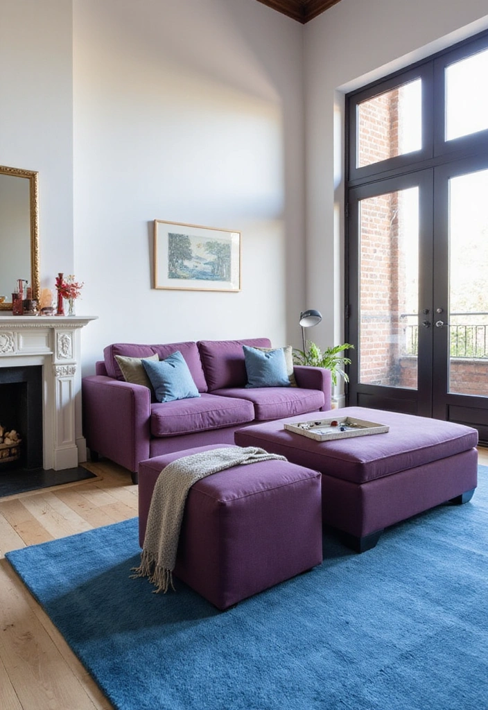 35 Vibrant Living Room Ideas: Style a Purple Couch with a Bold Blue Rug and Elegant Chandelier! - 17. Multi-functional Furniture