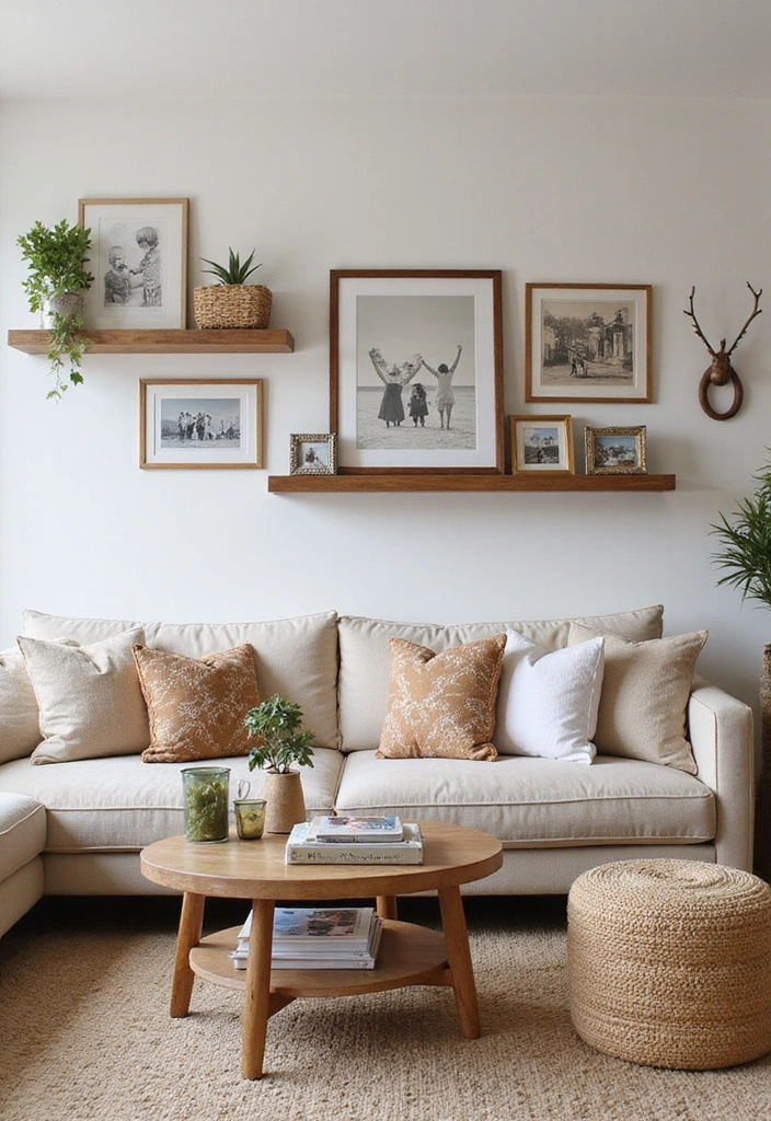 35 Vibrant Living Room Ideas: Style a Purple Couch with a Bold Blue Rug and Elegant Chandelier! - 18. Personal Touches