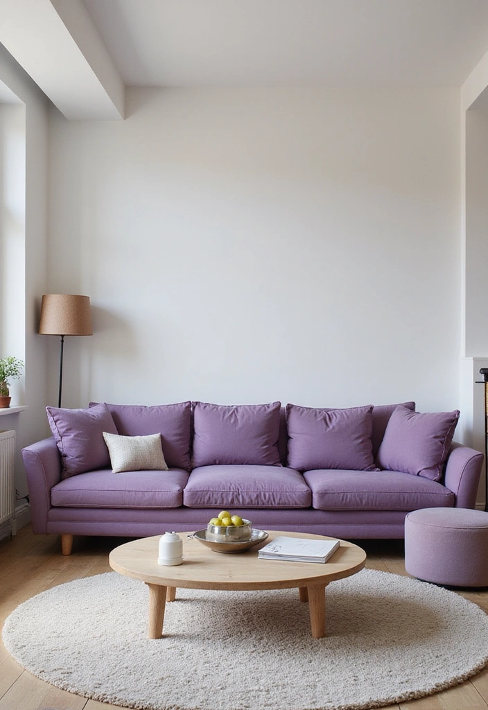 35 Vibrant Living Room Ideas: Style a Purple Couch with a Bold Blue Rug and Elegant Chandelier! - 21. Open Space Design