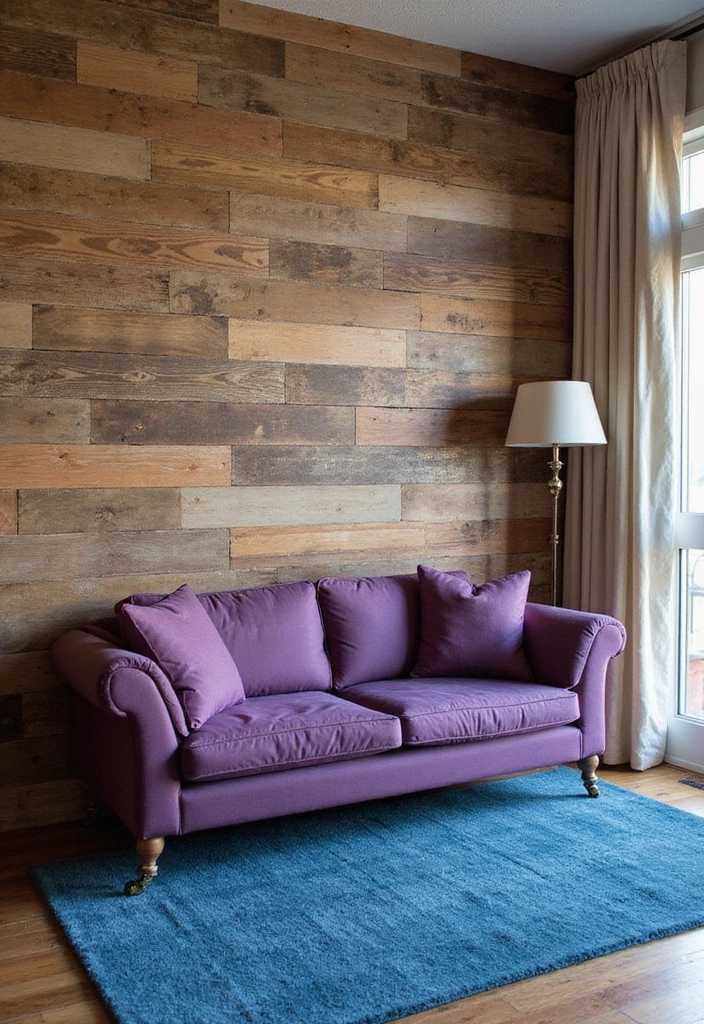 35 Vibrant Living Room Ideas: Style a Purple Couch with a Bold Blue Rug and Elegant Chandelier! - 23. Textured Wall Treatments