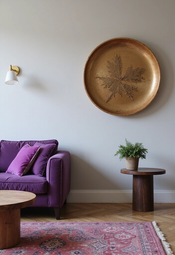 35 Vibrant Living Room Ideas: Style a Purple Couch with a Bold Blue Rug and Elegant Chandelier! - 8. Statement Accessories
