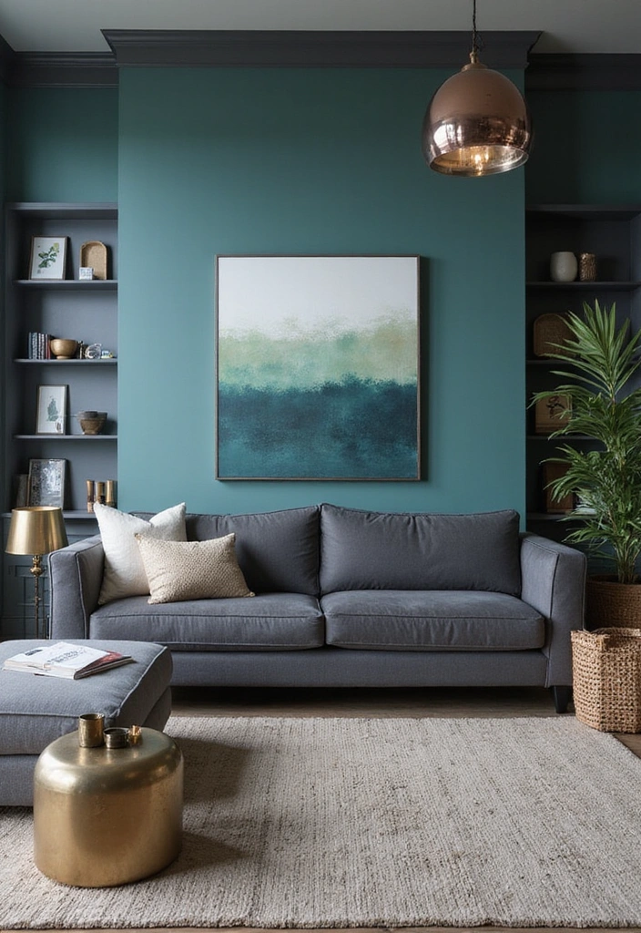 Be Inspired by These 31 Beautiful Behr Paint Combinations in Living Rooms, Bedrooms & Kitchens! - 12. Contemporary Edge: Teal and Charcoal
