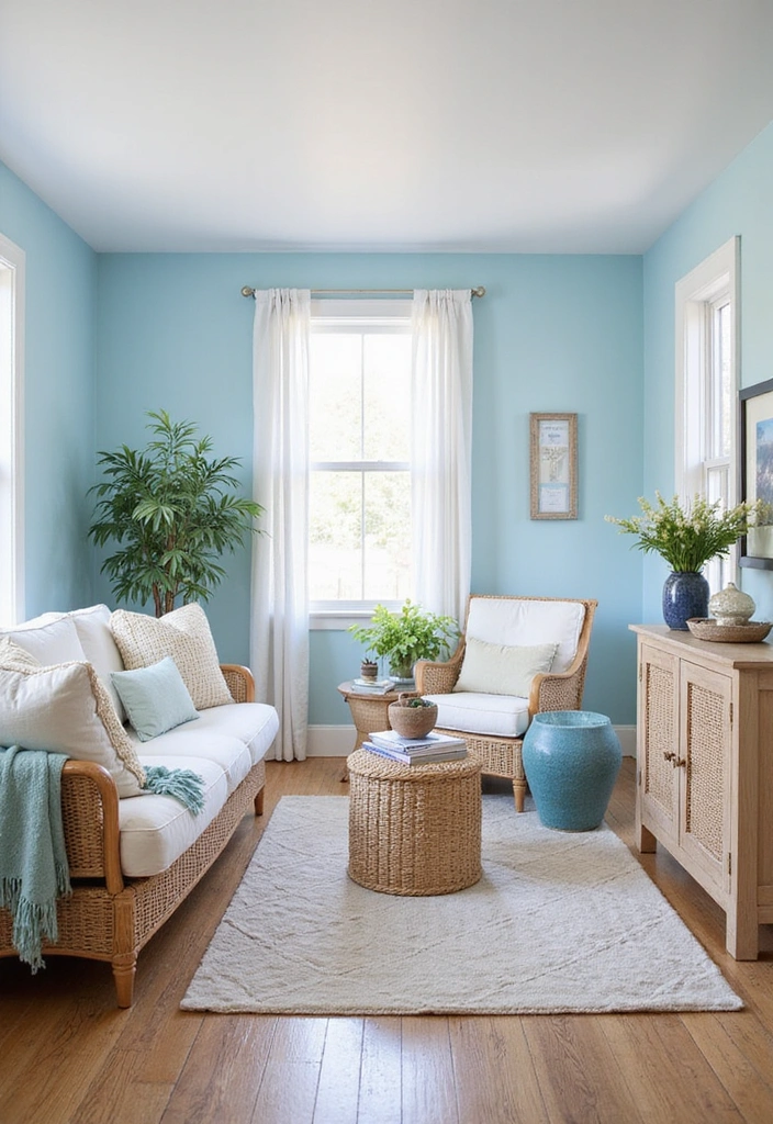 Be Inspired by These 31 Beautiful Behr Paint Combinations in Living Rooms, Bedrooms & Kitchens! - 14. Bright and Breezy: Light Blue and White