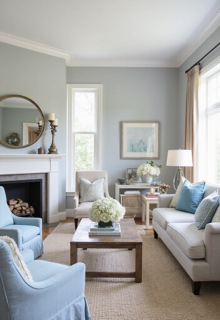 Be Inspired by These 31 Beautiful Behr Paint Combinations in Living Rooms, Bedrooms & Kitchens! - 16. Subtle Sophistication: Pale Gray and Light Blue