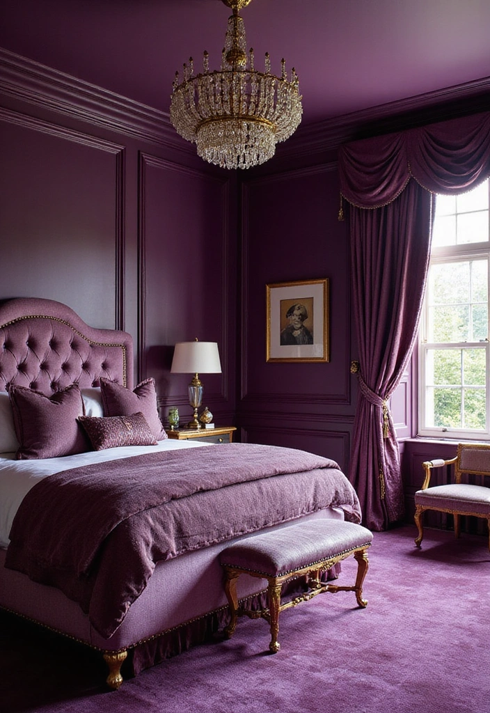 Be Inspired by These 31 Beautiful Behr Paint Combinations in Living Rooms, Bedrooms & Kitchens! - 20. Luxe and Glam: Deep Purple and Gold