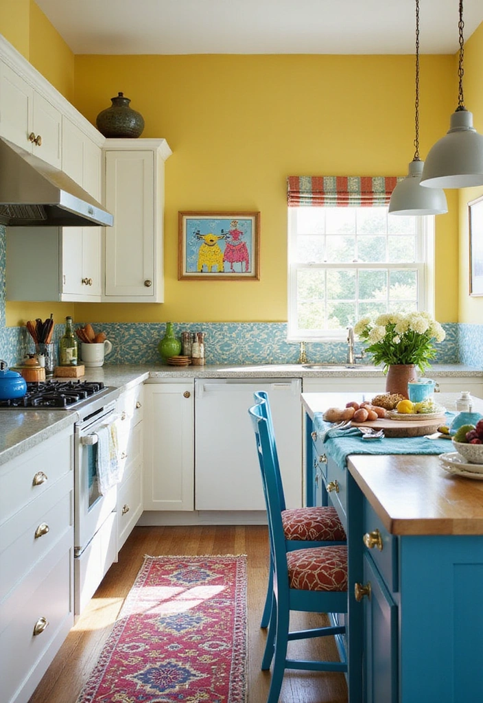 Be Inspired by These 31 Beautiful Behr Paint Combinations in Living Rooms, Bedrooms & Kitchens! - 22. Bright and Cheerful: Lemon Yellow and Sky Blue