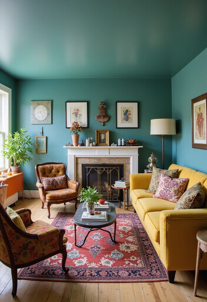 Be Inspired by These 31 Beautiful Behr Paint Combinations in Living Rooms, Bedrooms & Kitchens! - 23. Eclectic Elegance: Teal and Mustard