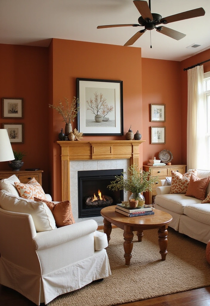 Be Inspired by These 31 Beautiful Behr Paint Combinations in Living Rooms, Bedrooms & Kitchens! - 24. Warm Embrace: Burnt Orange and Cream