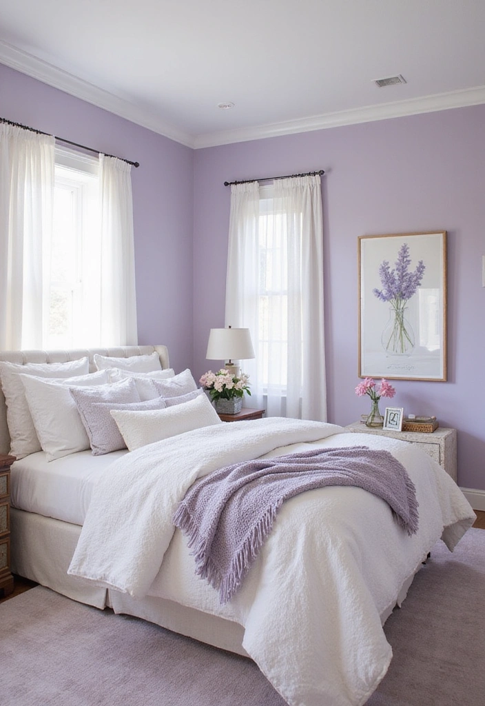 Be Inspired by These 31 Beautiful Behr Paint Combinations in Living Rooms, Bedrooms & Kitchens! - 25. Serene Sanctuary: Soft Lavender and White
