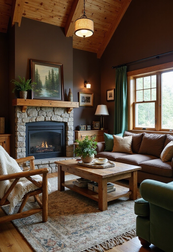 Be Inspired by These 31 Beautiful Behr Paint Combinations in Living Rooms, Bedrooms & Kitchens! - 28. Rustic Retreat: Deep Brown and Forest Green