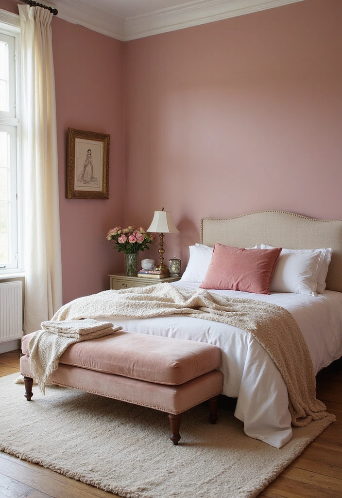 Be Inspired by These 31 Beautiful Behr Paint Combinations in Living Rooms, Bedrooms & Kitchens! - 29. Soft Romance: Dusty Rose and Cream
