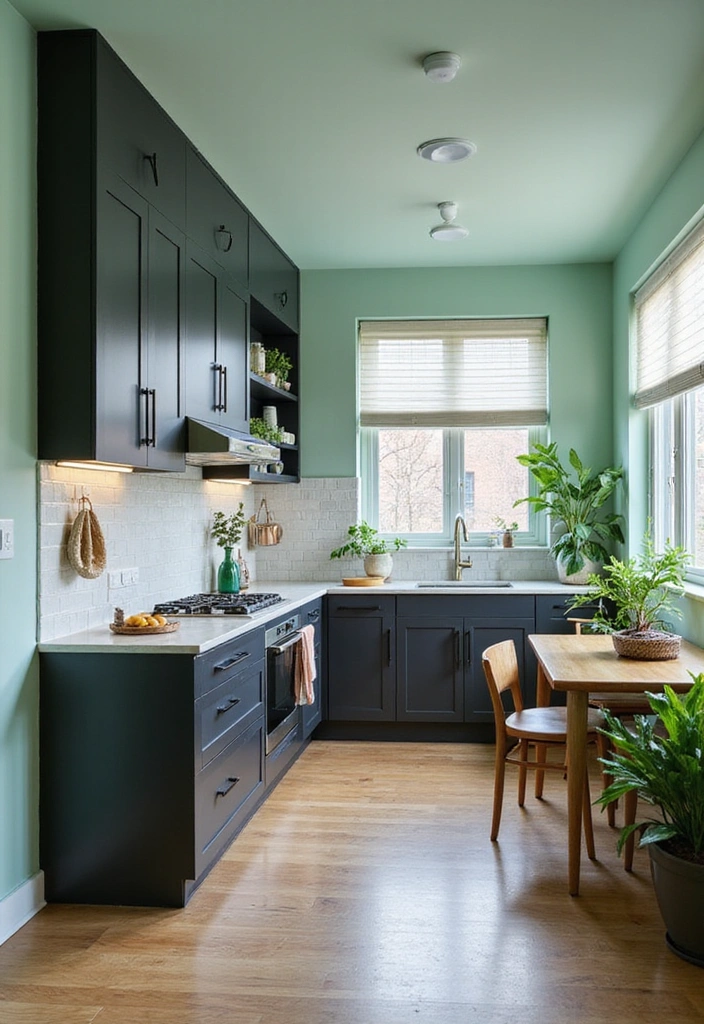 Be Inspired by These 31 Beautiful Behr Paint Combinations in Living Rooms, Bedrooms & Kitchens! - 30. Urban Oasis: Mint Green and Charcoal
