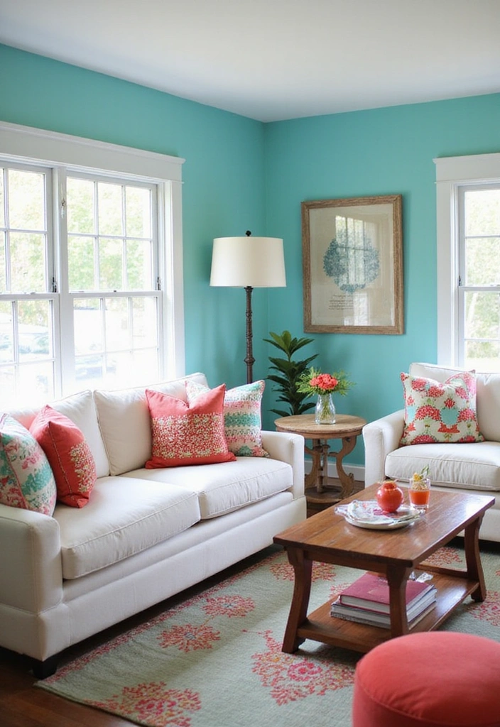 Be Inspired by These 31 Beautiful Behr Paint Combinations in Living Rooms, Bedrooms & Kitchens! - 6. Fresh and Bright: Aqua and Coral