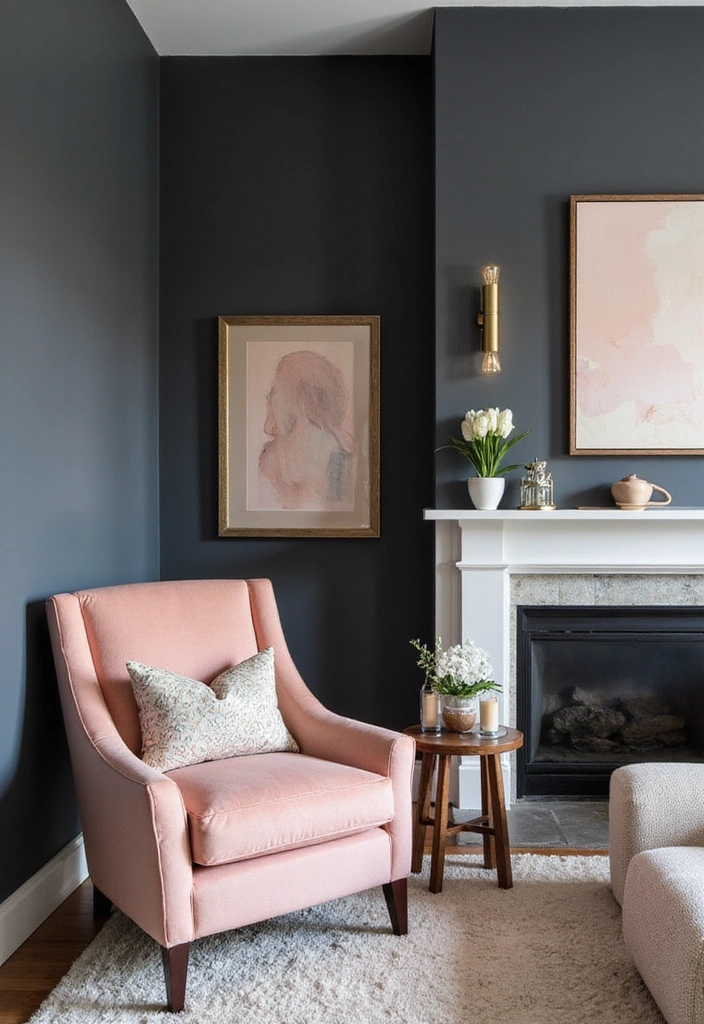 Be Inspired by These 31 Beautiful Behr Paint Combinations in Living Rooms, Bedrooms & Kitchens! - 7. Chic Contrast: Charcoal and Blush