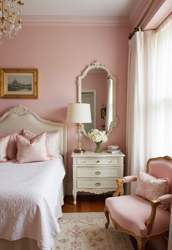 Be Inspired by These 31 Beautiful Behr Paint Combinations in Living Rooms, Bedrooms & Kitchens! - 9. Vintage Glam: Pale Pink and Gold