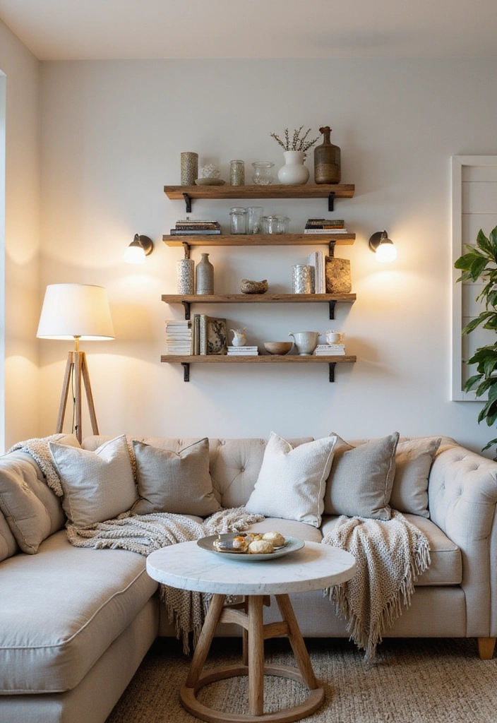 Elevate Your Home: 31 Beautiful Ways to Use Sconces Above Floating Shelves on White Walls! - 17. Layered Lighting for Depth