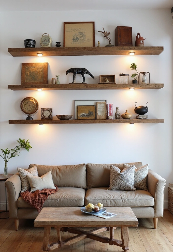 Elevate Your Home: 31 Beautiful Ways to Use Sconces Above Floating Shelves on White Walls! - 18. Curated Collections for Personal Touch