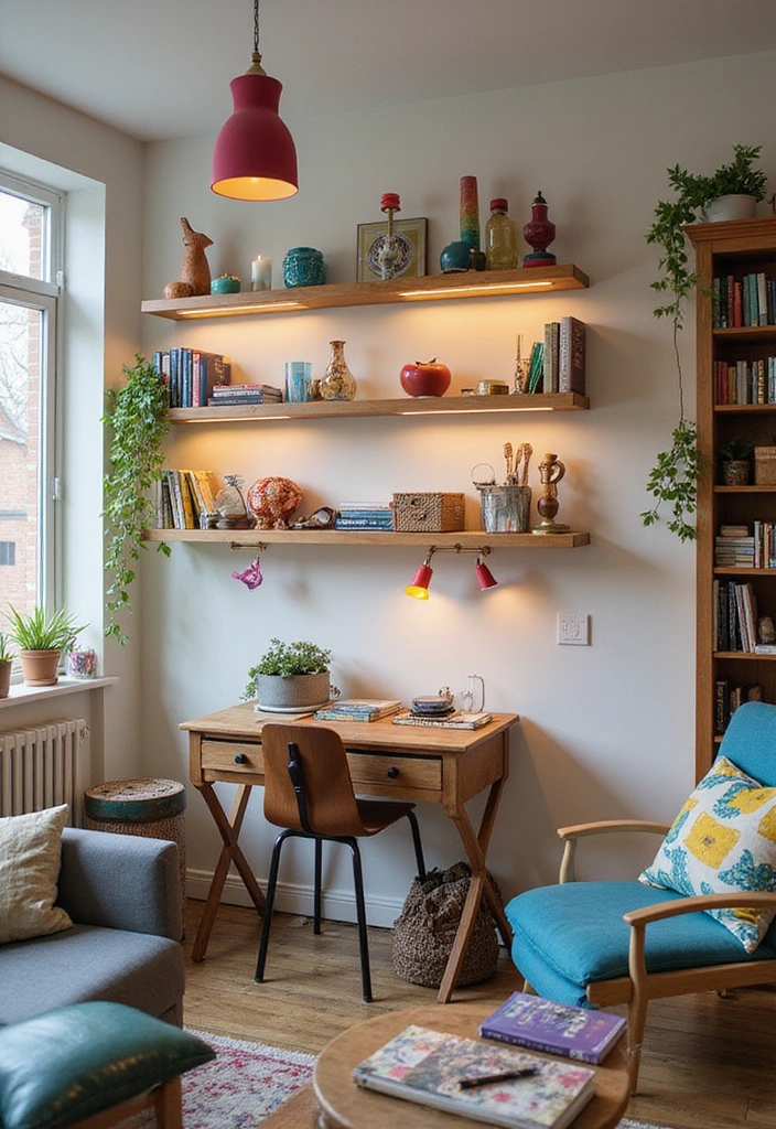 Elevate Your Home: 31 Beautiful Ways to Use Sconces Above Floating Shelves on White Walls! - 29. Artistic Expressions with Color-Blocked Sconces