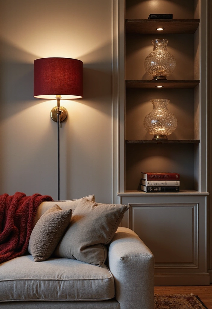 Elevate Your Home: 31 Beautiful Ways to Use Sconces Above Floating Shelves on White Walls! - 30. Luxe Textures with Velvet Sconces