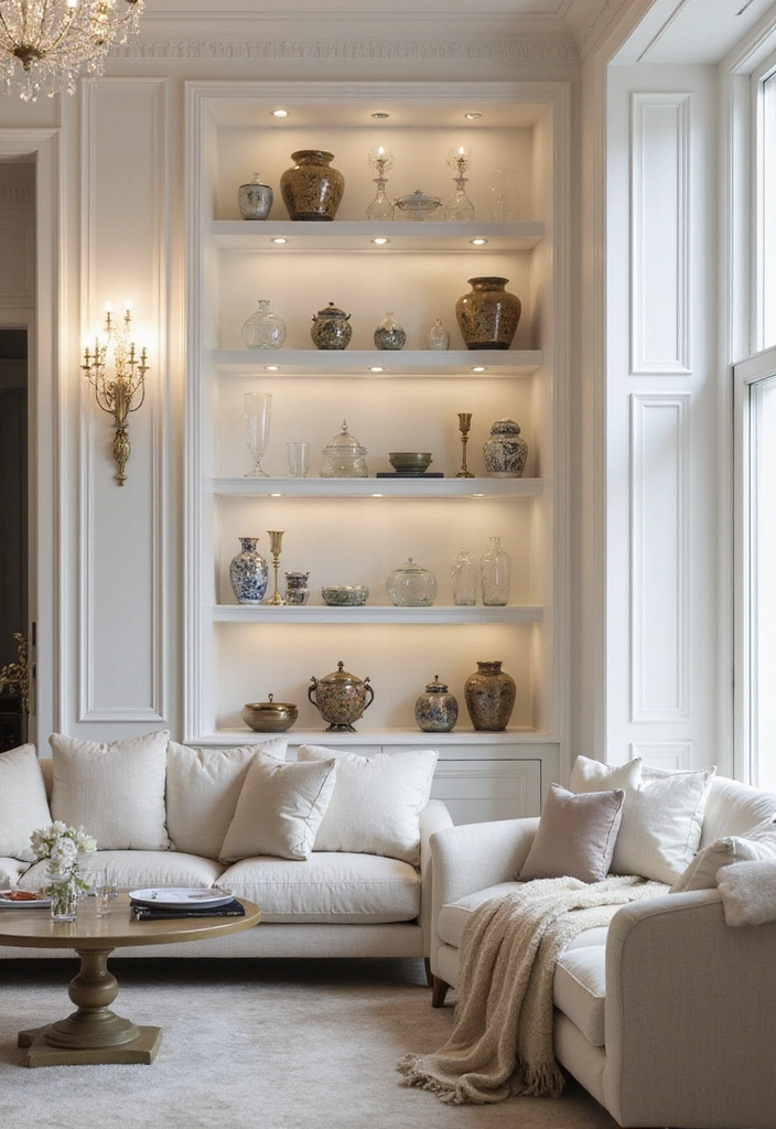 Elevate Your Home: 31 Beautiful Ways to Use Sconces Above Floating Shelves on White Walls! - 4. Elegant Touch with Crystal Sconces