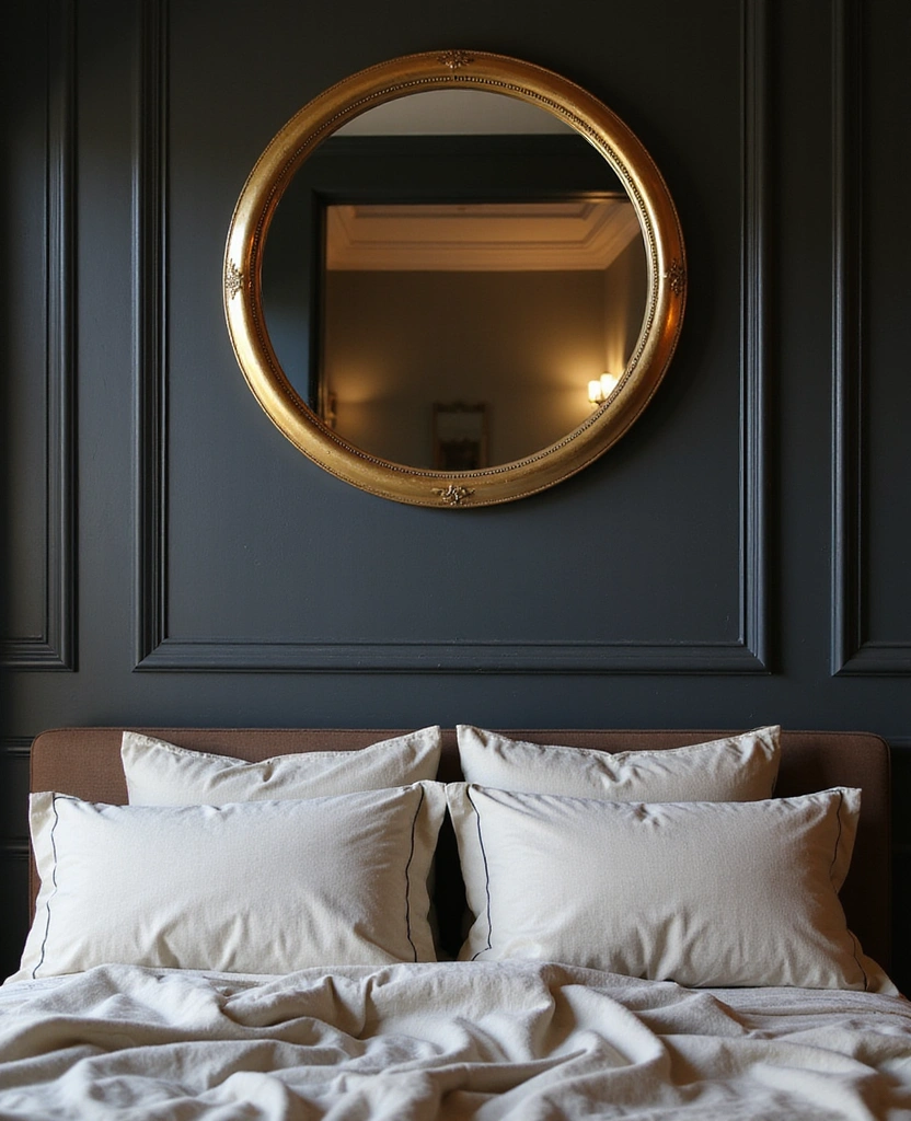 Transform Your Bedroom: 21 Stylish Oversized Mirrors and Dark Wainscoting with Cozy Bed Frames! - 19. Arch Mirrors for Timeless Elegance