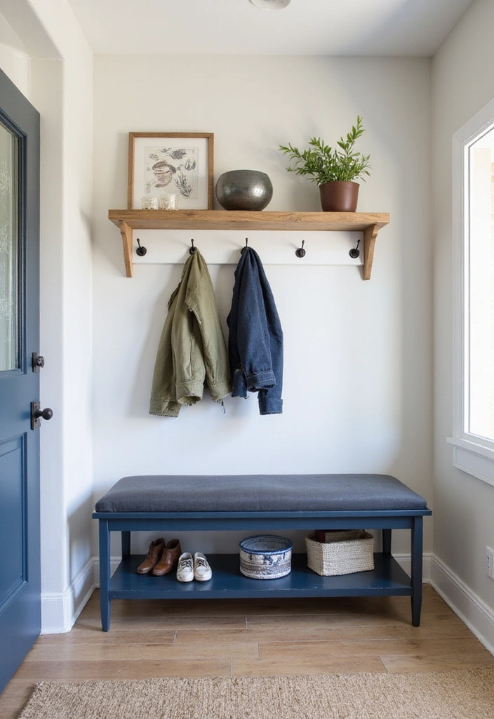 Transform Your Space: 31 Stylish Scandinavian Decor Ideas Featuring a Gray Couch and Navy Accents! - 16. Functional Entryway Solutions
