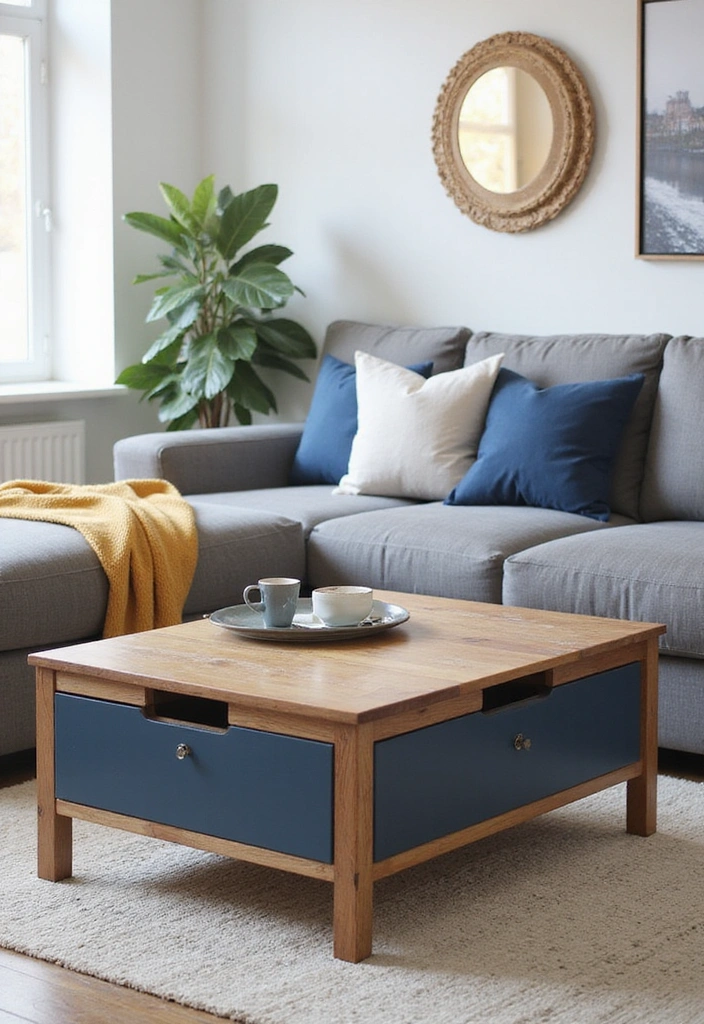 Transform Your Space: 31 Stylish Scandinavian Decor Ideas Featuring a Gray Couch and Navy Accents! - 18. Multi-Functional Furniture