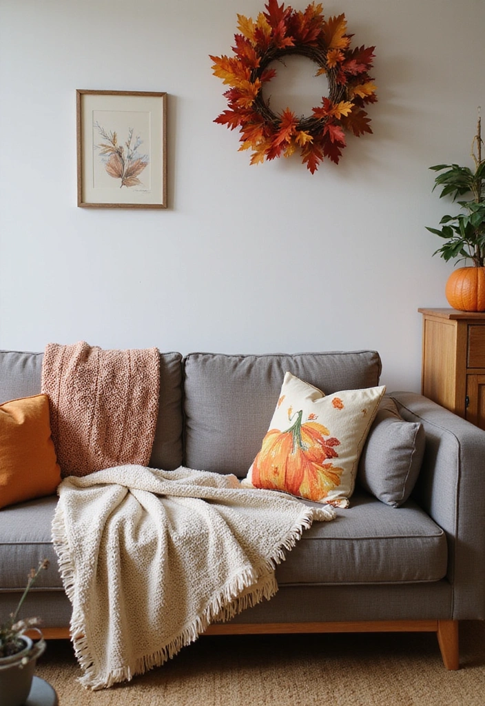 Transform Your Space: 31 Stylish Scandinavian Decor Ideas Featuring a Gray Couch and Navy Accents! - 20. Seasonal Decor Changes