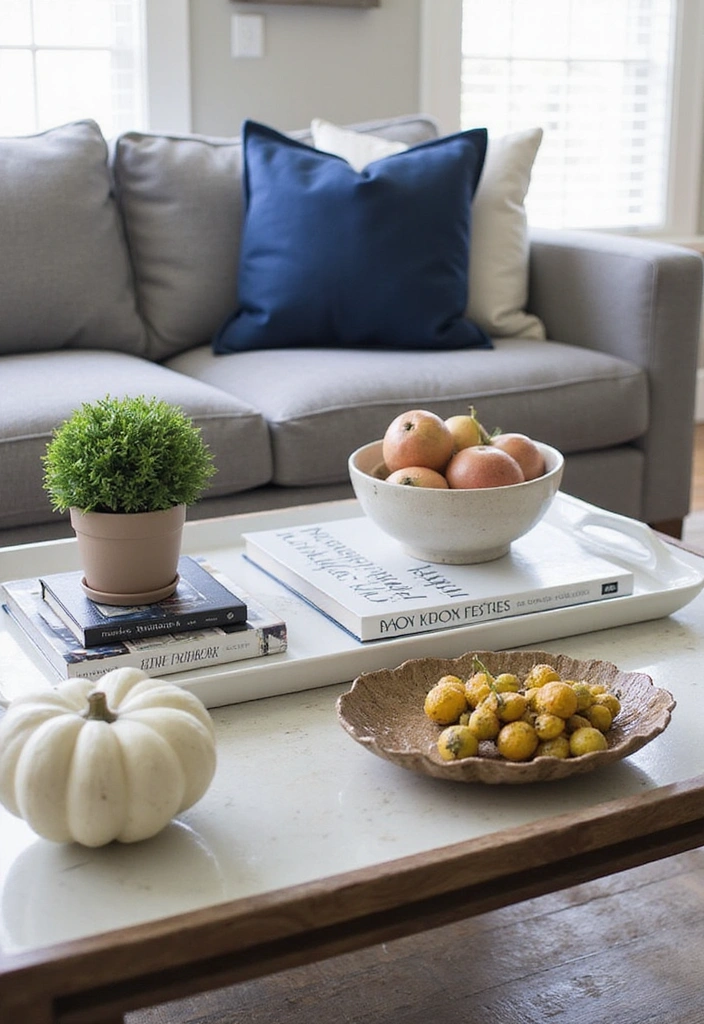 Transform Your Space: 31 Stylish Scandinavian Decor Ideas Featuring a Gray Couch and Navy Accents! - 25. Unique Coffee Table Decor