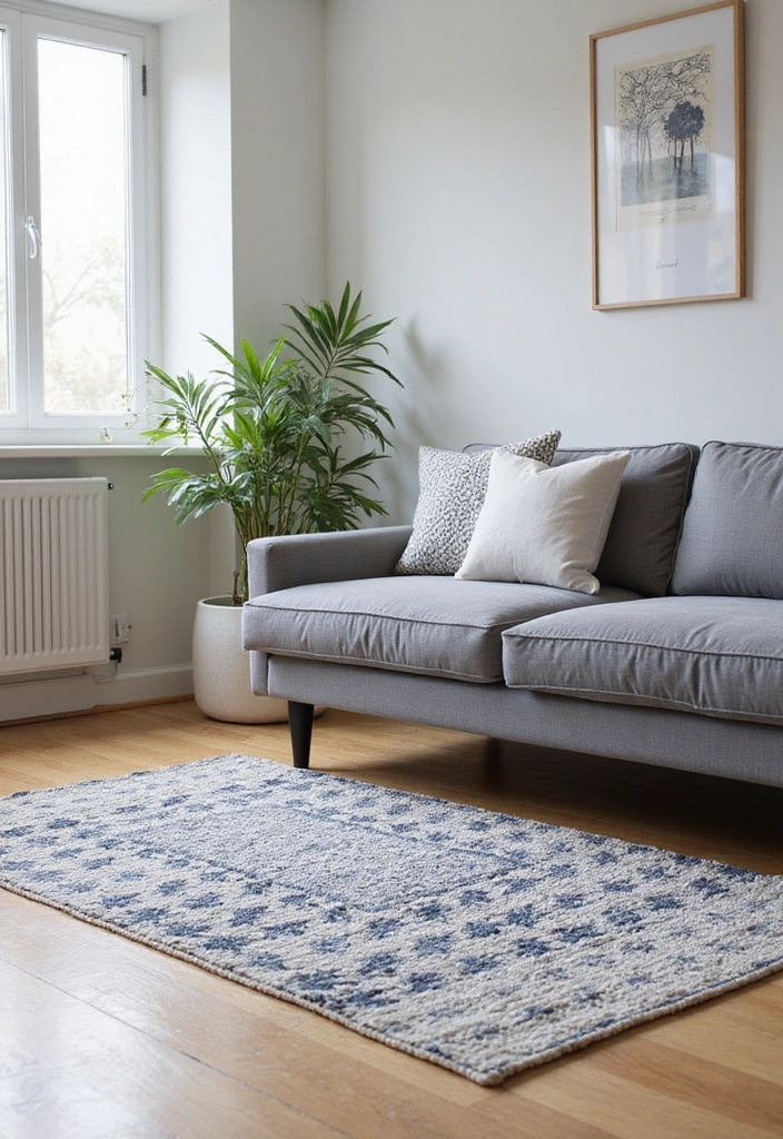 Transform Your Space: 31 Stylish Scandinavian Decor Ideas Featuring a Gray Couch and Navy Accents! - 6. Layered Rugs for Depth