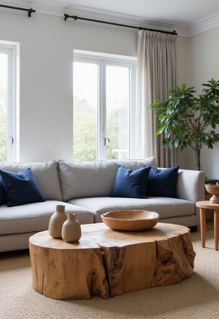 Transform Your Space: 31 Stylish Scandinavian Decor Ideas Featuring a Gray Couch and Navy Accents! - 7. Incorporating Wood Elements