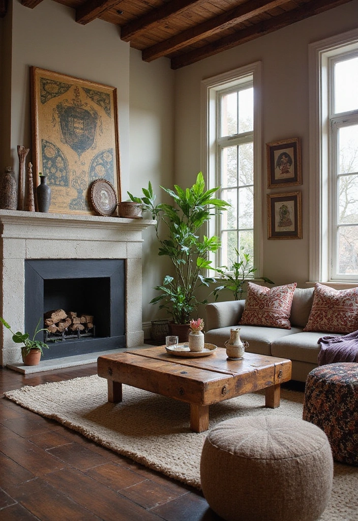 Trendy Elegance: 31 Large Living Rooms with Dark Wood Floors and Stylish Plaster Fireplaces - 14. International Inspiration: Global Influences