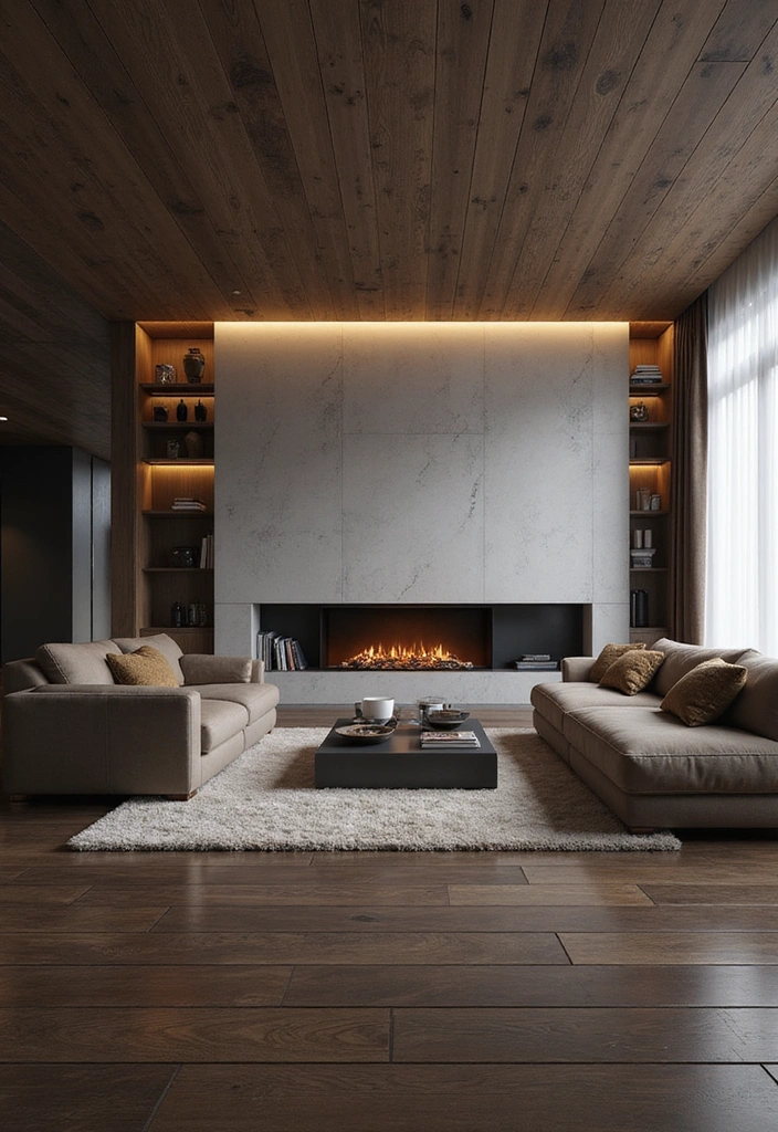 Trendy Elegance: 31 Large Living Rooms with Dark Wood Floors and Stylish Plaster Fireplaces - 17. Smart Technology Integration