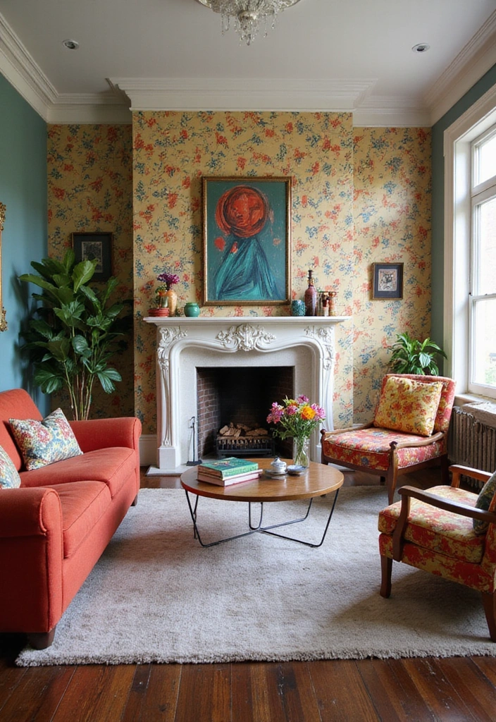 Trendy Elegance: 31 Large Living Rooms with Dark Wood Floors and Stylish Plaster Fireplaces - 31. Playful Whimsy: Quirky Decor