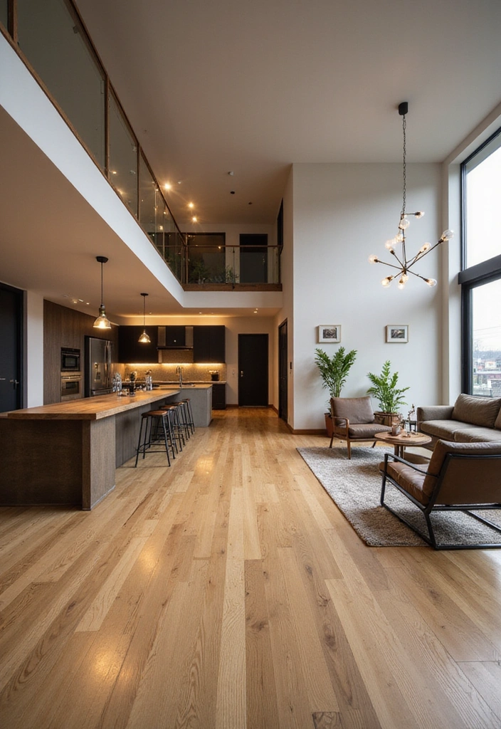 Wohnzimmer-Traum: 25 Ideen mit eleganten Eichenholzdielen und modernen Designerleuchten! - 10. Offene Wohnkonzepte