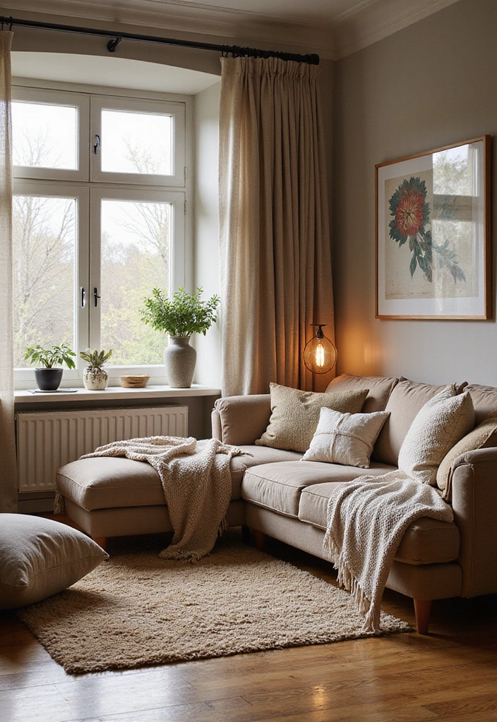 Wohnzimmer-Traum: 25 Ideen mit eleganten Eichenholzdielen und modernen Designerleuchten! - 14. Gemütlichkeit durch Textilien