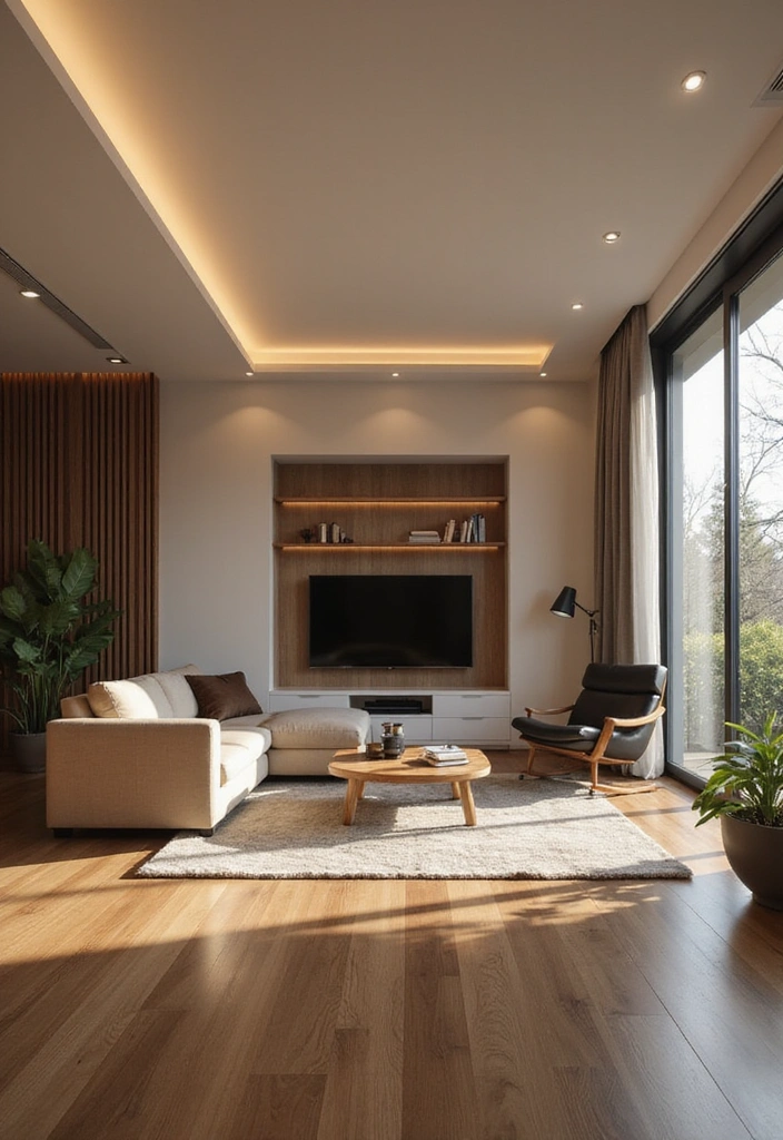 Wohnzimmer-Traum: 25 Ideen mit eleganten Eichenholzdielen und modernen Designerleuchten! - 15. Smartes Wohnzimmer