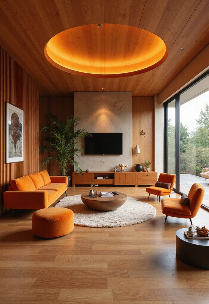 Wohnzimmer-Traum: 25 Ideen mit eleganten Eichenholzdielen und modernen Designerleuchten! - 25. Futuristisches Design
