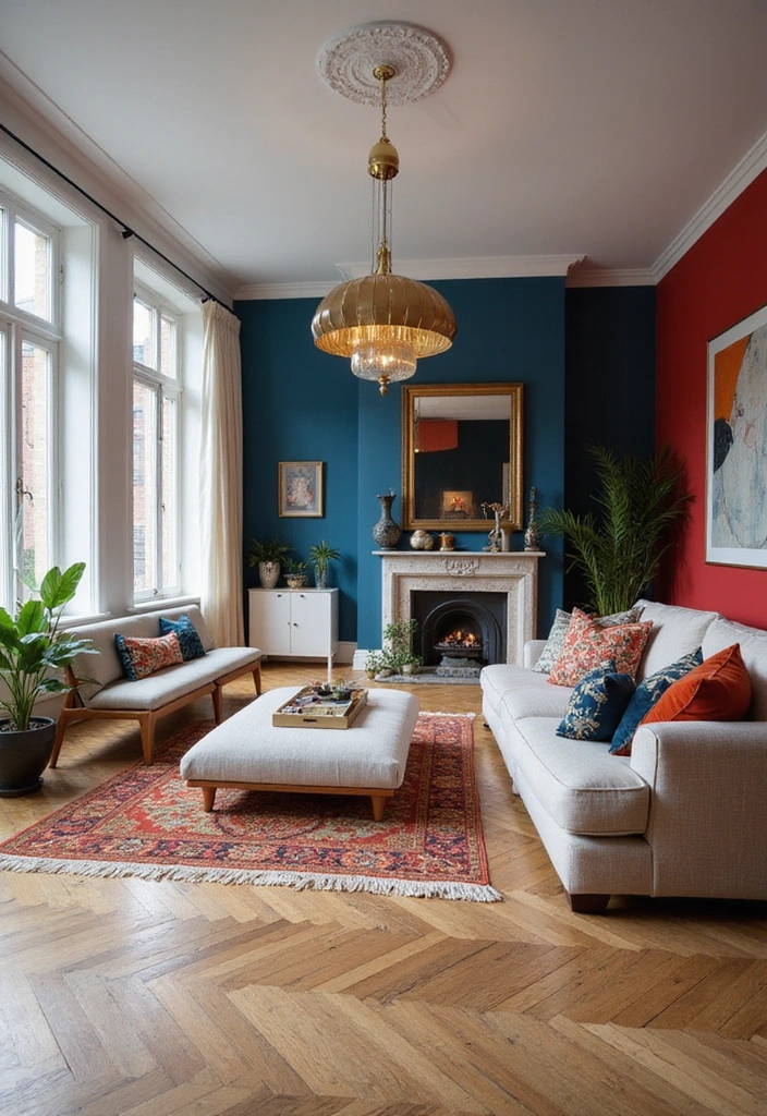 Wohnzimmer-Traum: 25 Ideen mit eleganten Eichenholzdielen und modernen Designerleuchten! - 4. Elegante Farbkontraste